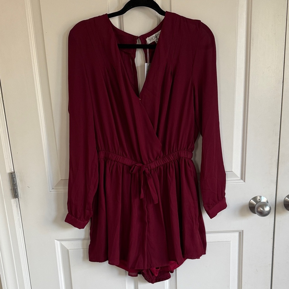 Showpo Burgundy Long Sleeve Wrap Romper